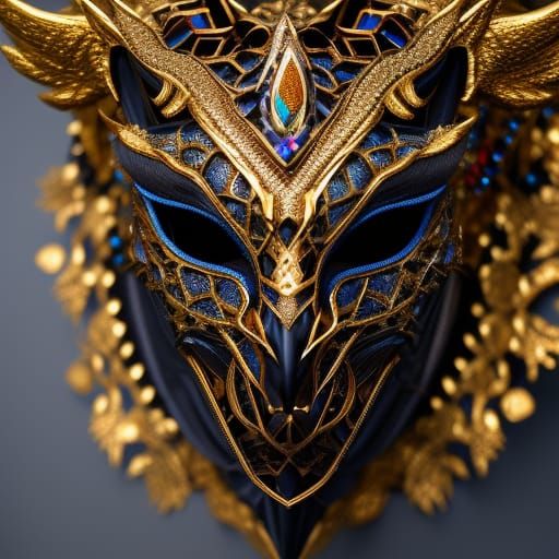 Golden Dragon Mask with Jewels in Detailed 3D