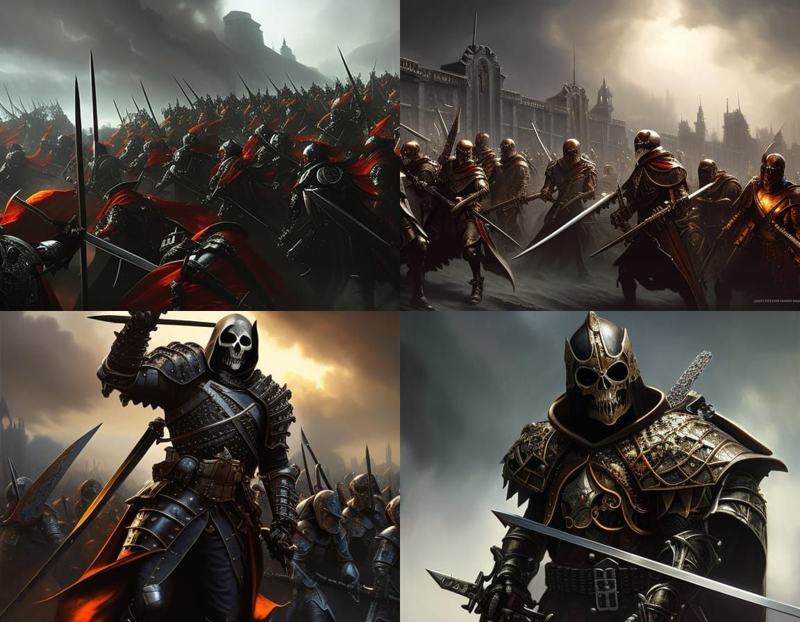 Skeleton Army of Undead Knights: Titian Style Painting