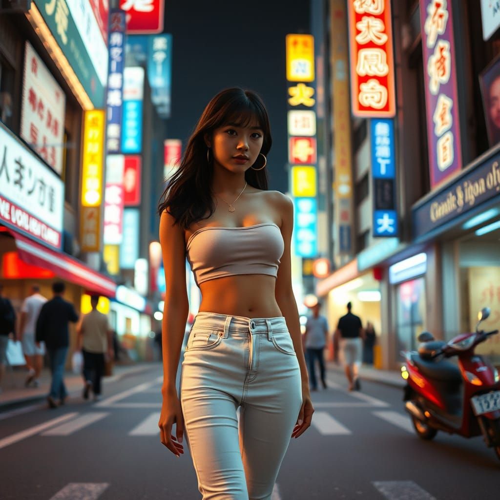Tokyo Street Scene: Woman in Neon Lights
