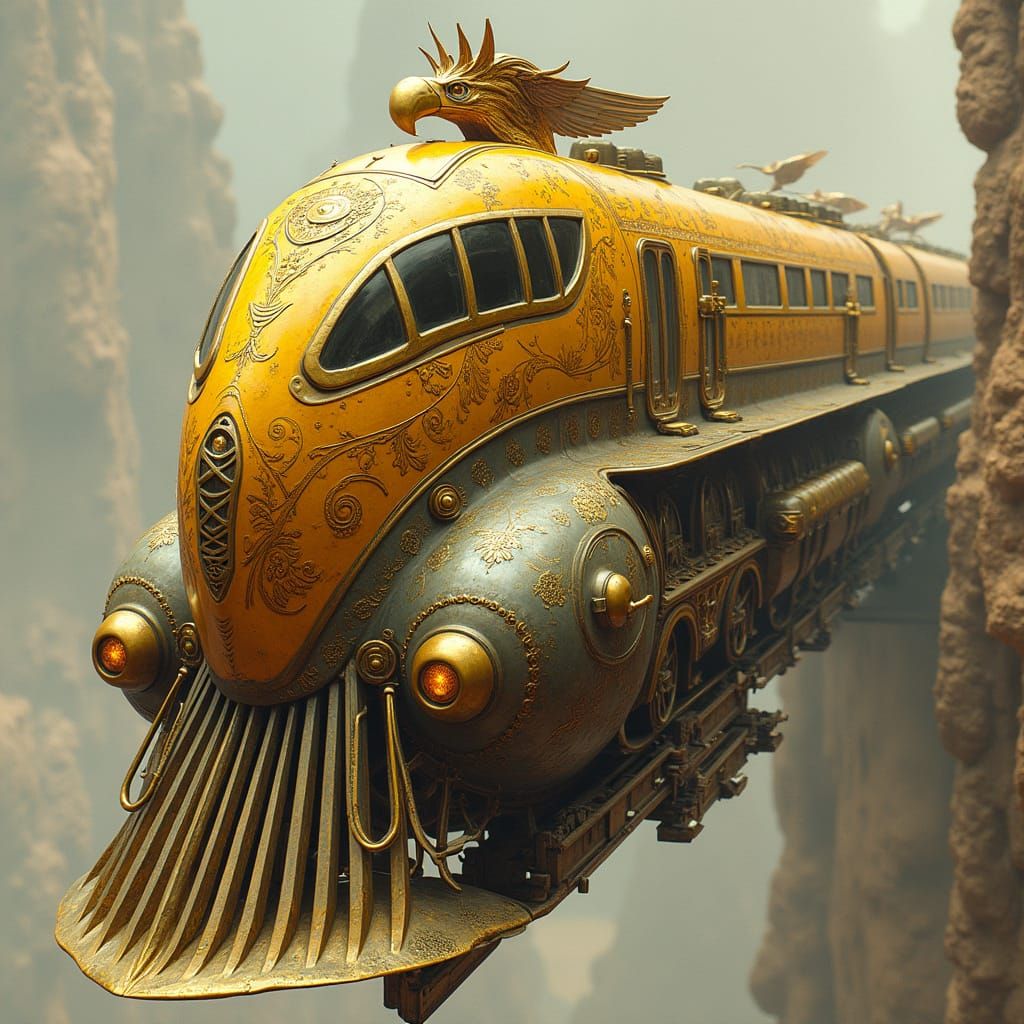 Steampunk Train Embodies Aerodynamic Elegance with Intricate...
