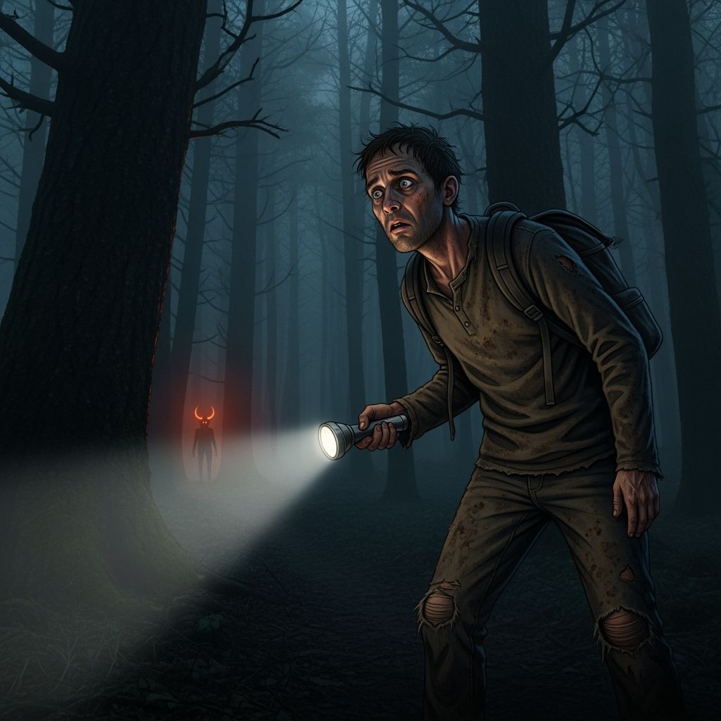 Man in Dark Forest Searches for Himself