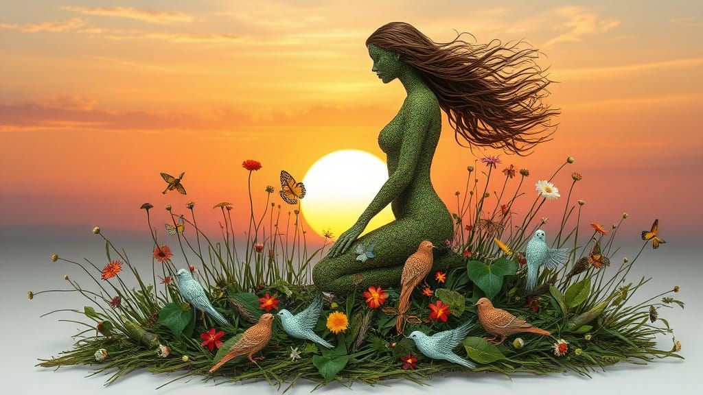 Bio Art Collage: Woman, Sunset, Mythological Creatures