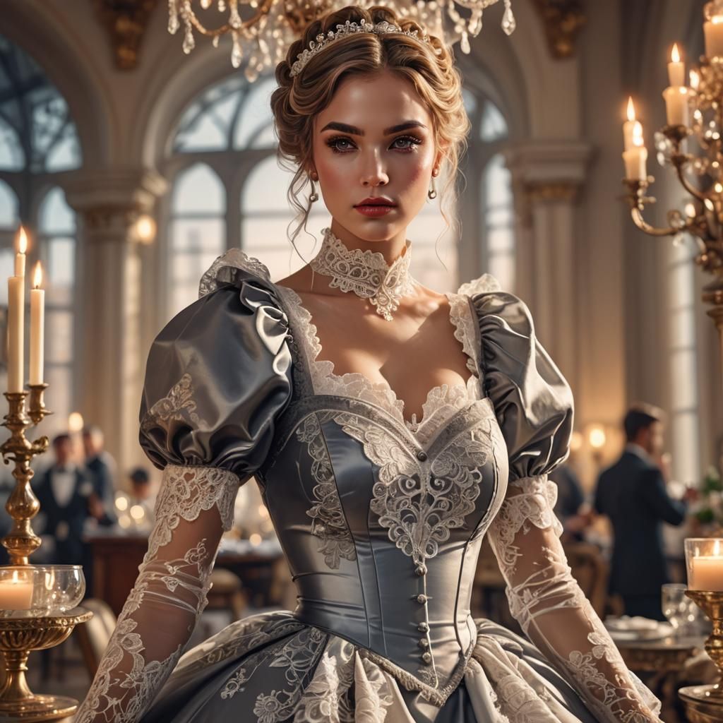 Elegant Woman in Lace: Luxurious Digital Portrait