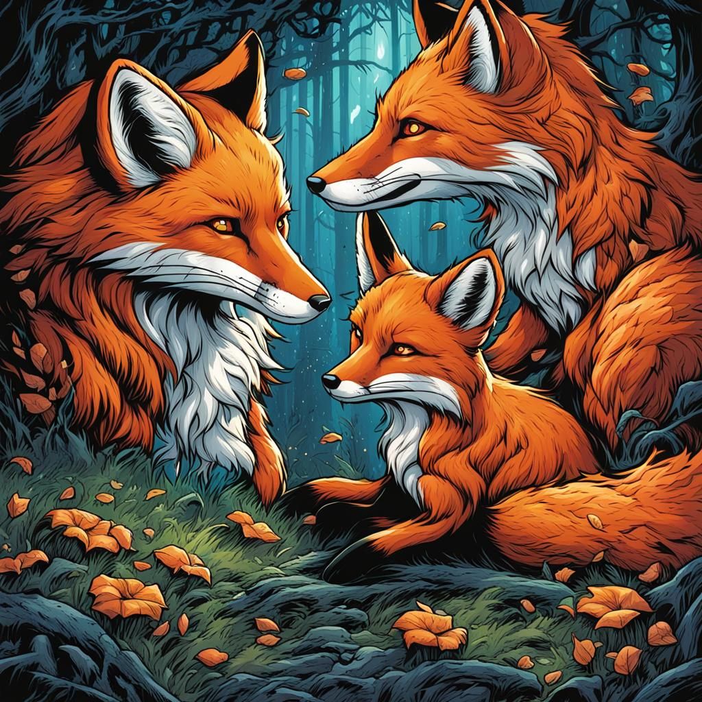 Friendly Foxes in Comic Book Style