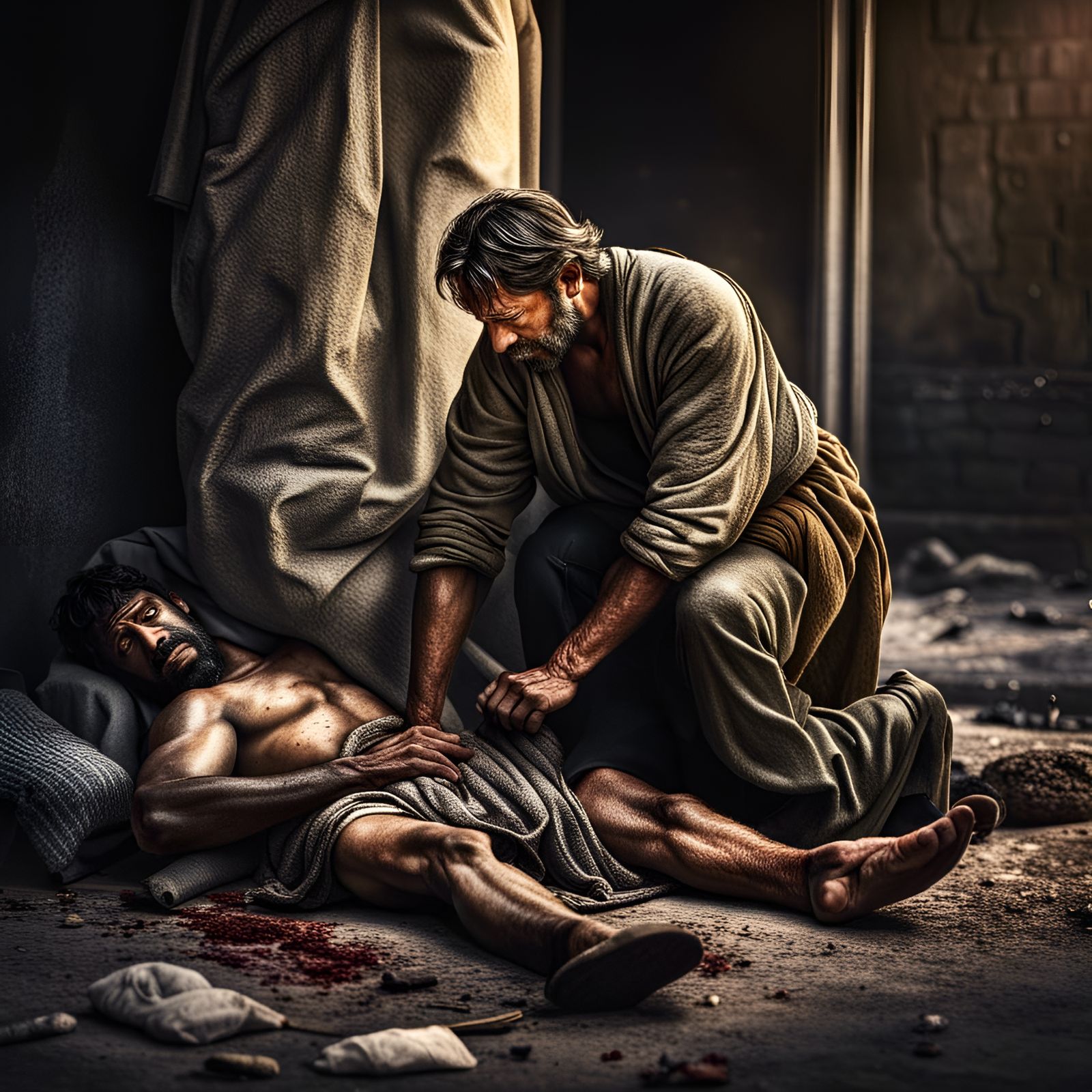 The Good Samaritan Rendered in Hyperrealistic Style