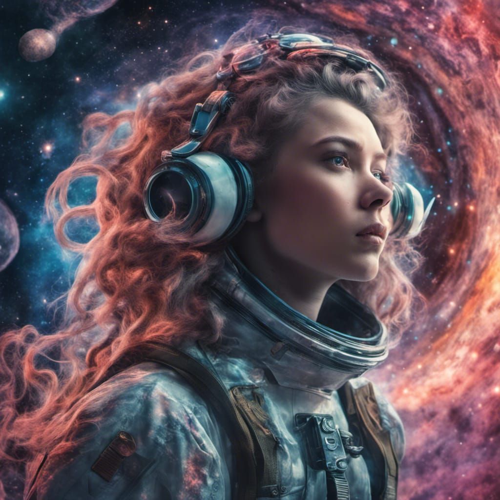 Psychedelic Girl in Space, Hyperrealistic Image