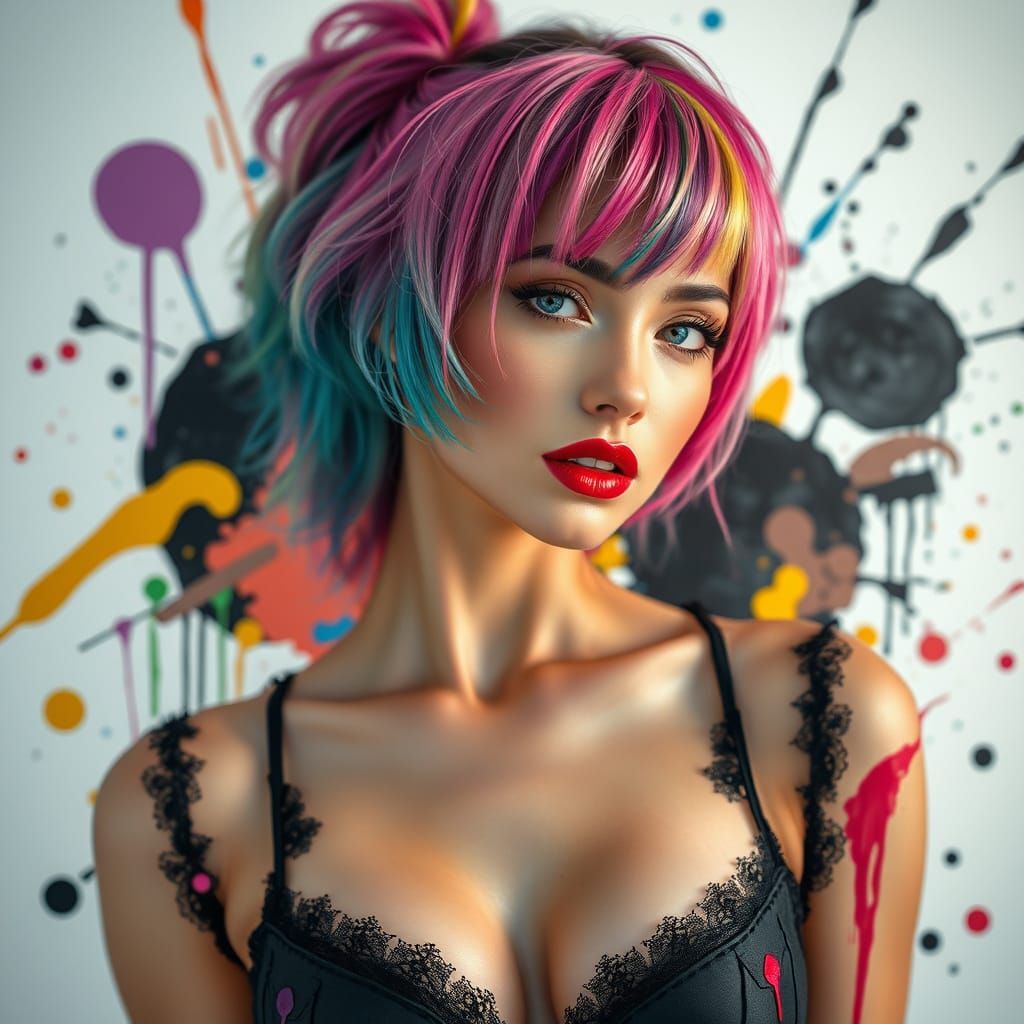 Surreal Trans Woman in Vibrant Colors and Abstract Shapes