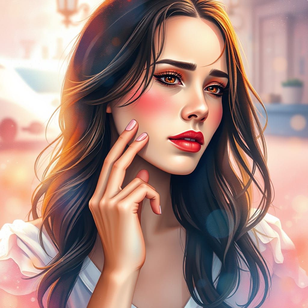 Expressive Watercolor Portrait of a Determined Woman