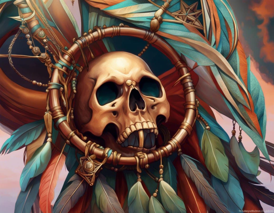 Dreamcatcher Skull Protecting Wiccan Hut