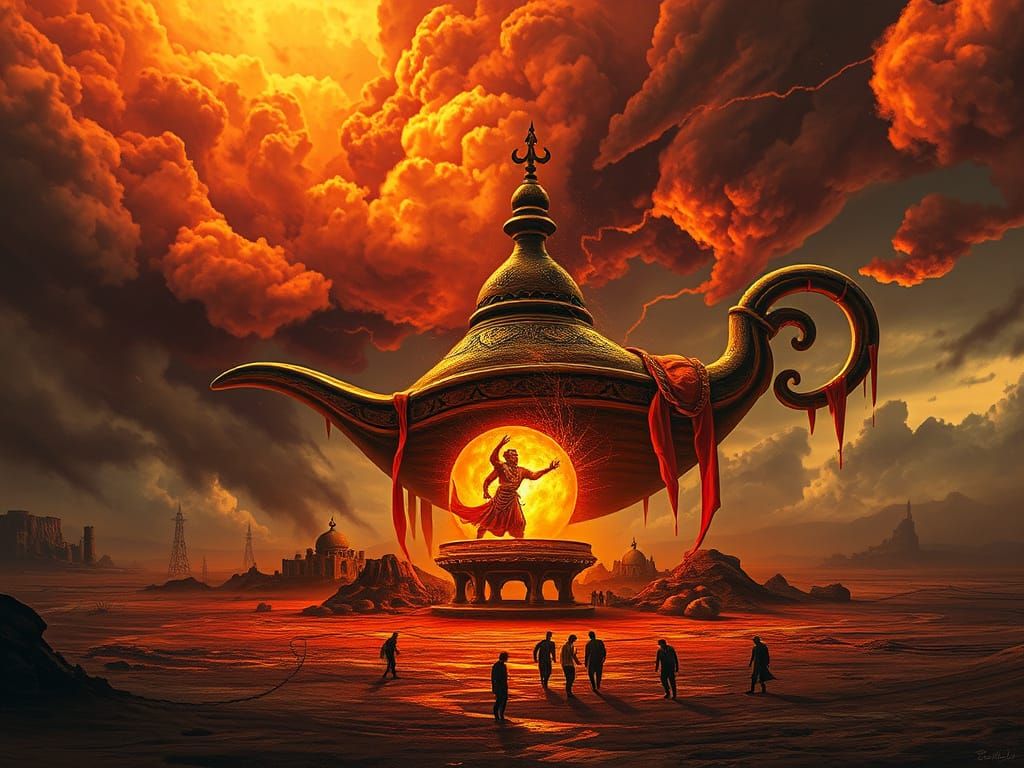 Morbid Genie Emerges from Colossal Aladdin Lamp