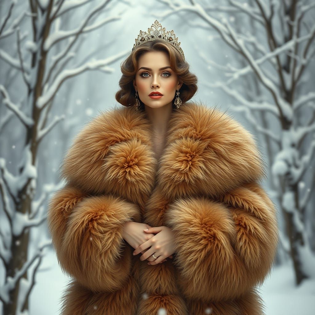 Regal Woman in Luxurious Furs, Gustav Klimt Inspired