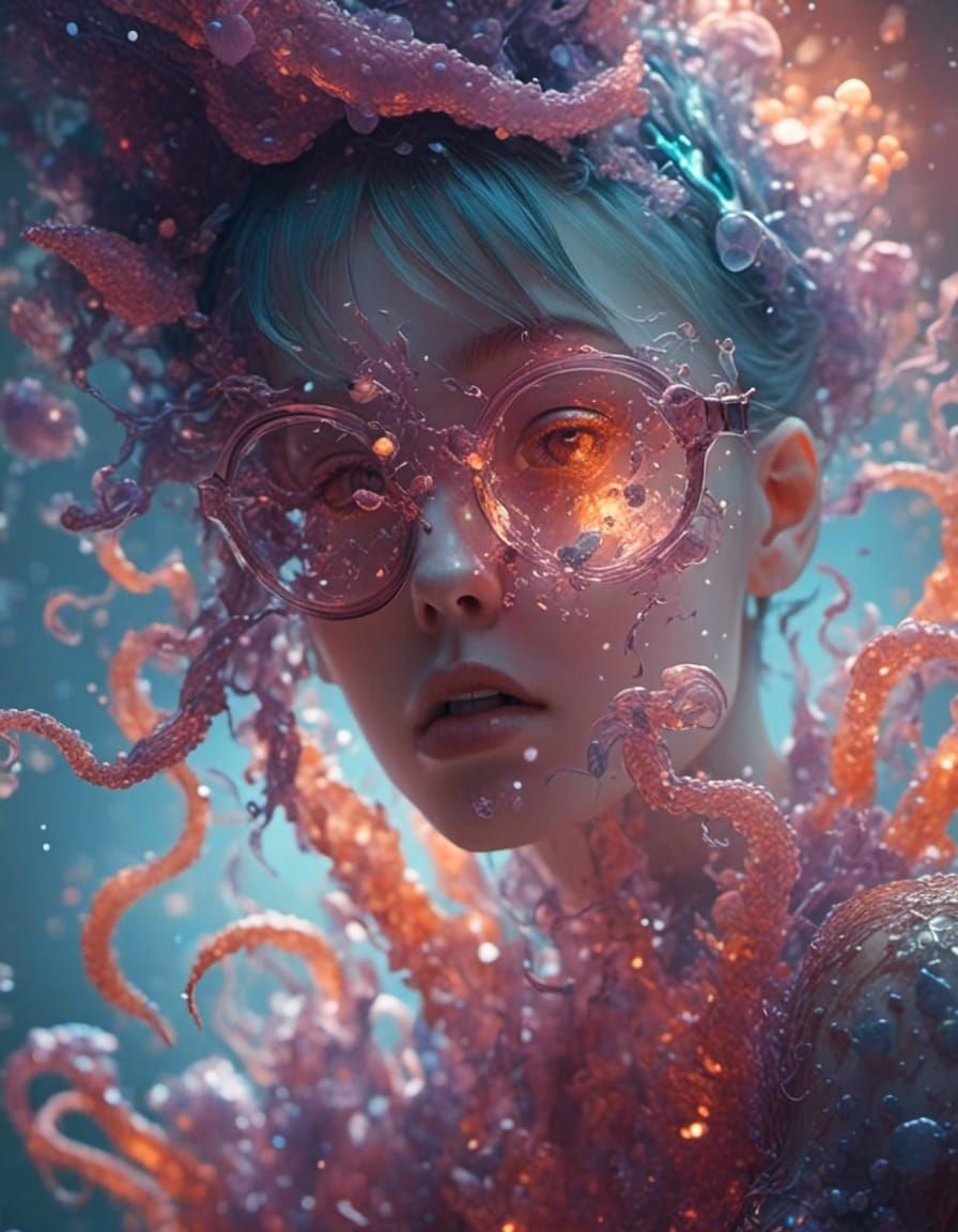 <lora:eye:1.0> Boiling iridescent Wounded glittering snot Mucous tentacle spore hand photorealistic naturalistic lightin...