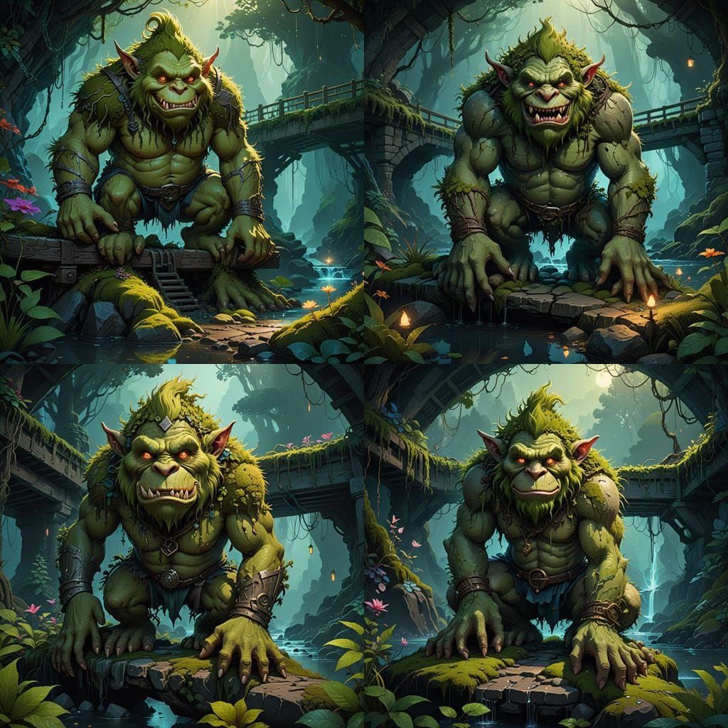 Moss Troll Guarding Treasure: A Digital Painting