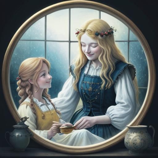 Gerda Eating Cherries: A Whimsical Fantasy Illustration