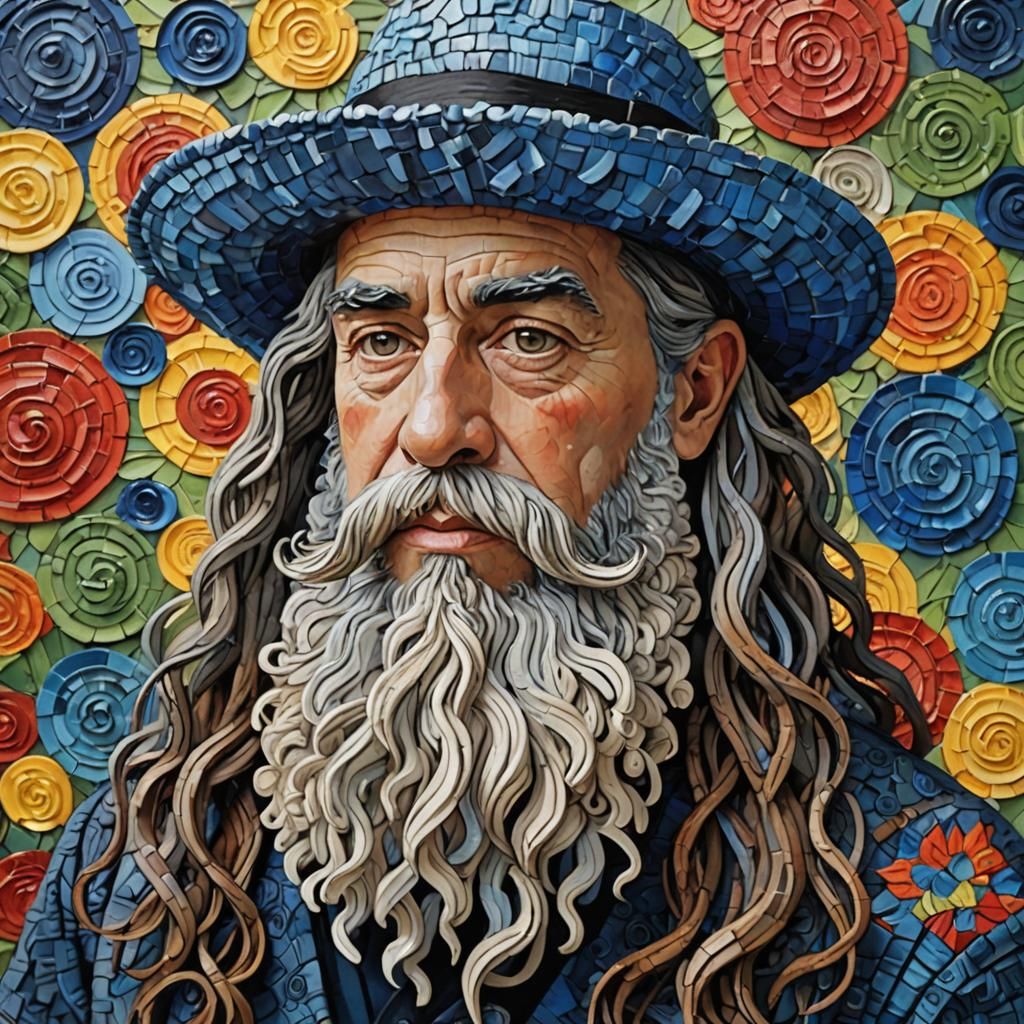 Bearded Man Portrait with Zentangle Mosaic Design