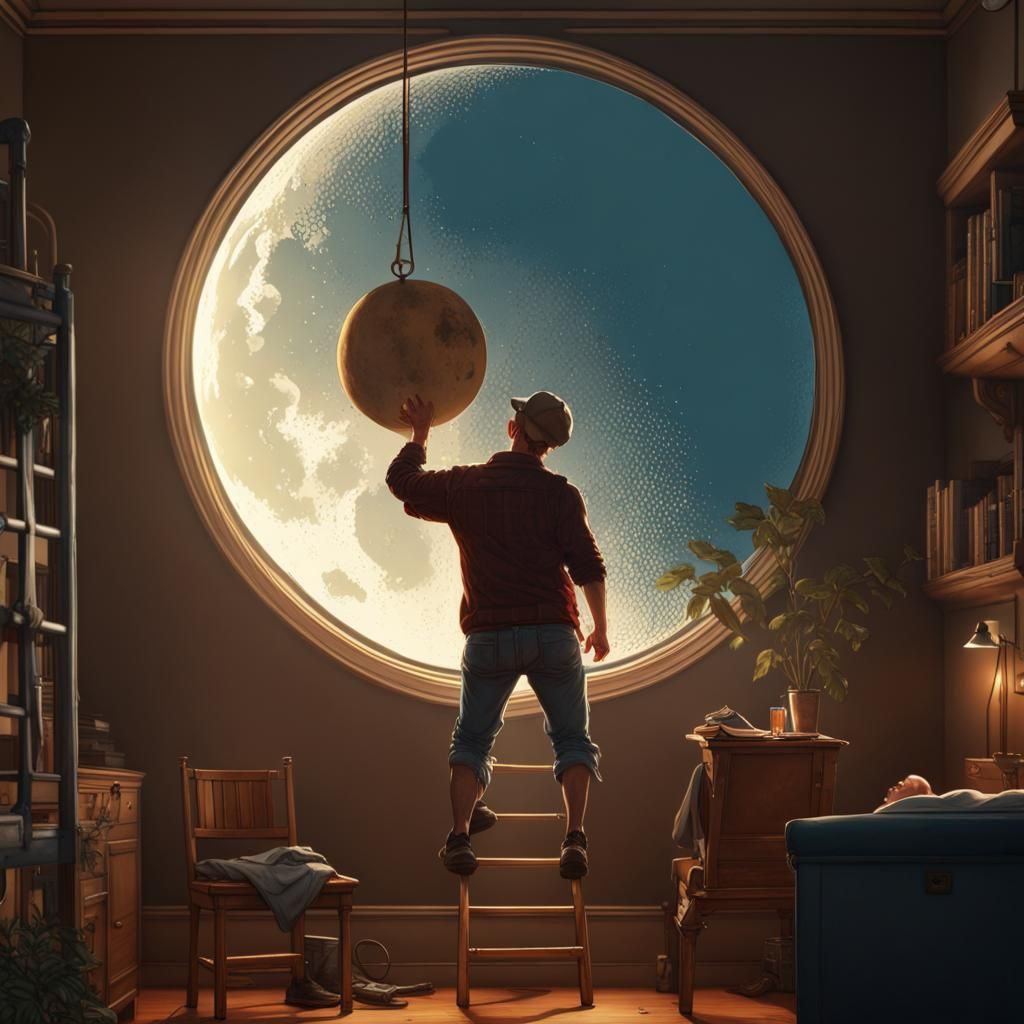Man Hangs Moon for Girlfriend in Rockwell Style