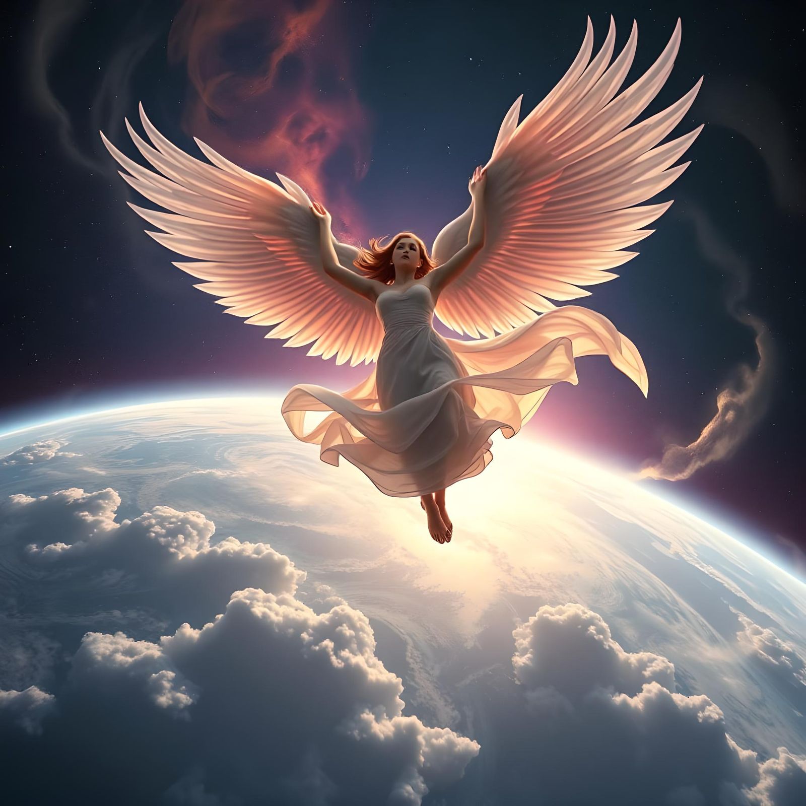 Winged Woman's Descent: A Matte Painting