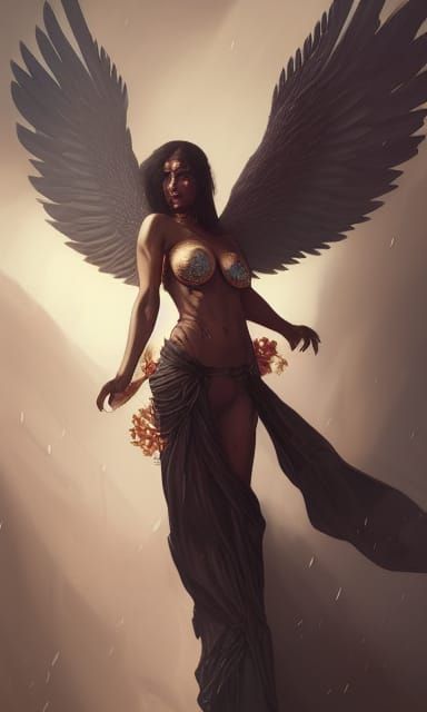 Queen of Pain: Winged Woman Portrait in Digital Art Style