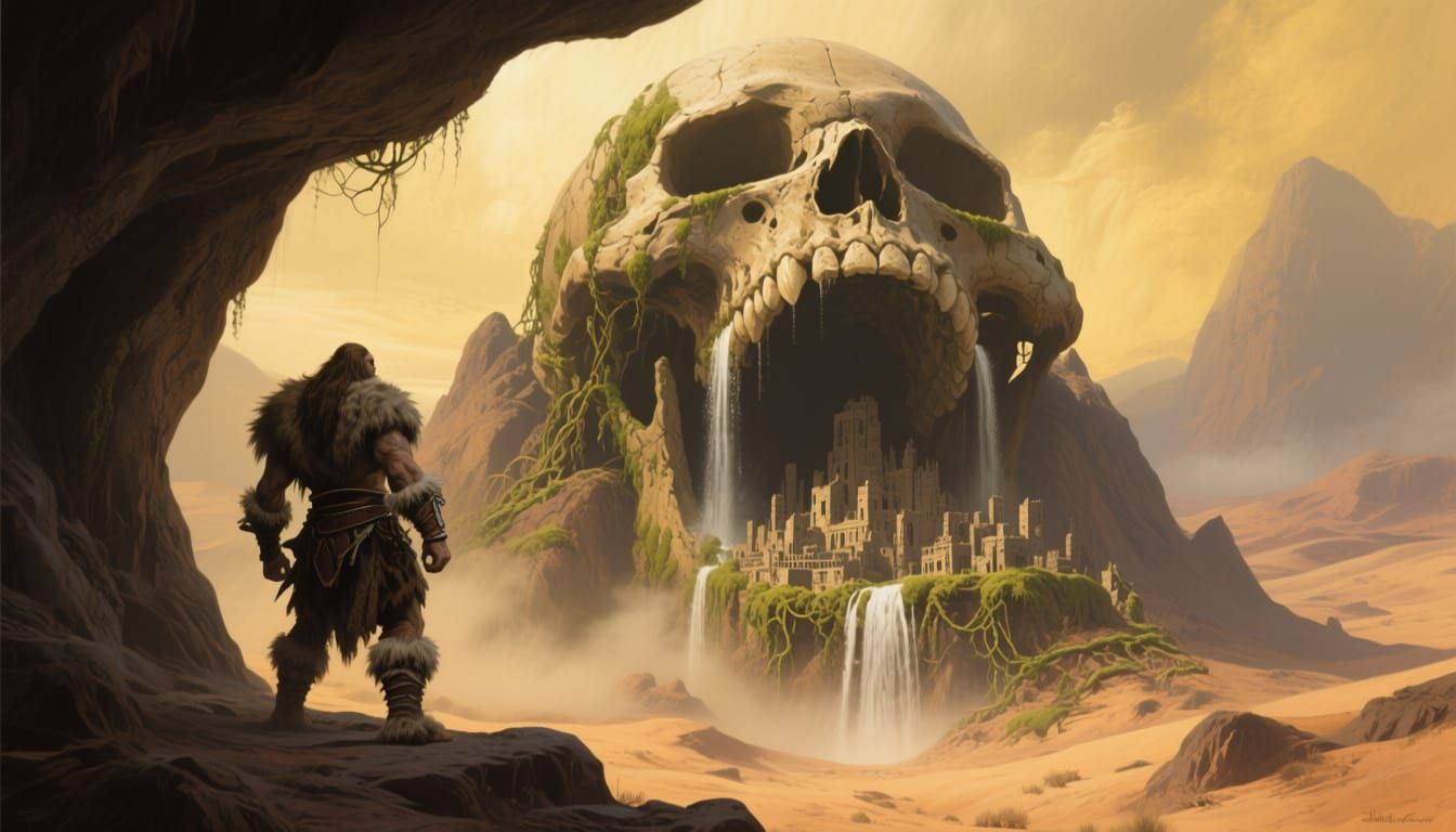 Skull Mountain City in Frazetta Style