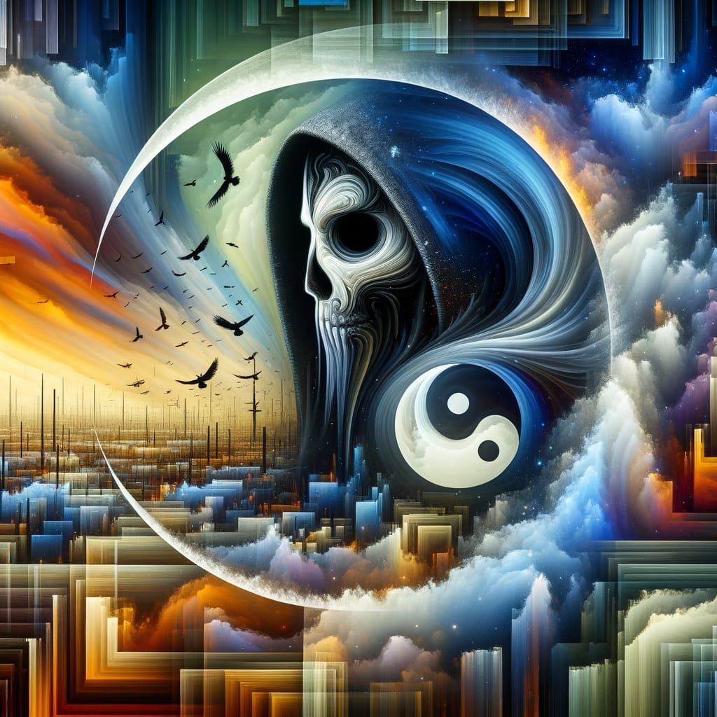 Surreal Reaper Embodies Harmony in Reality's Fracture