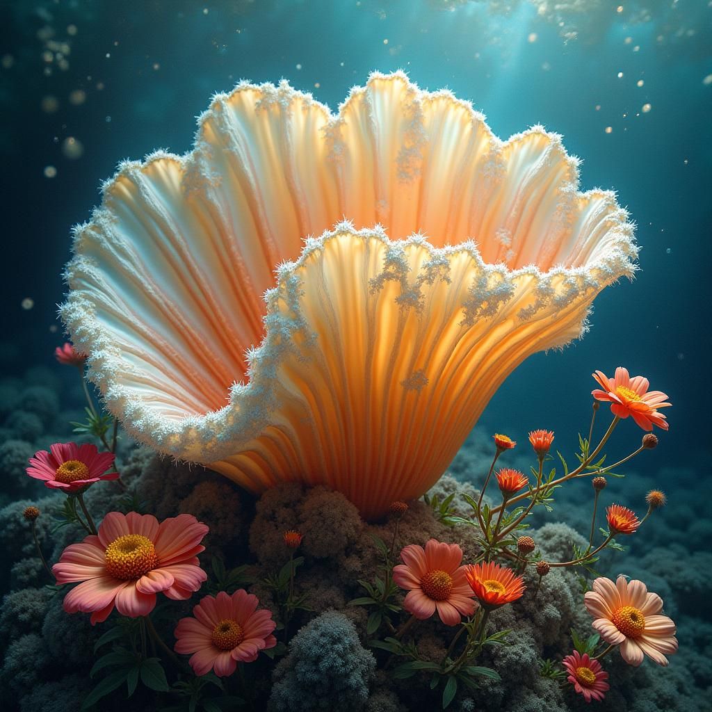 Shimmering Shell Underwater in Art Nouveau Style