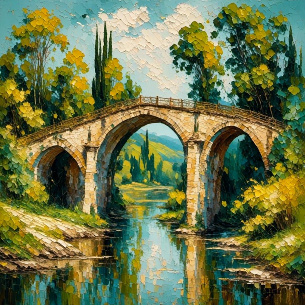 Scenic Stone Bridge Reflected in Calm River