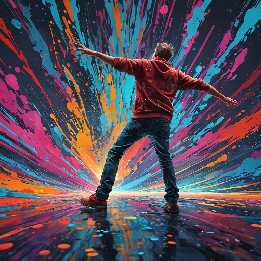 Dancing Man Made of Colorful 3D Paint Stains