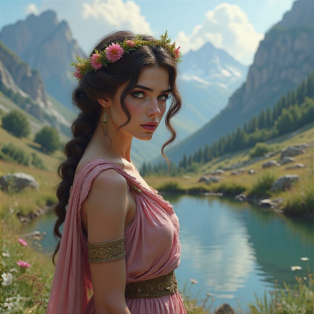 Echo the Oread in Greek Mountain Valley, Digital Art