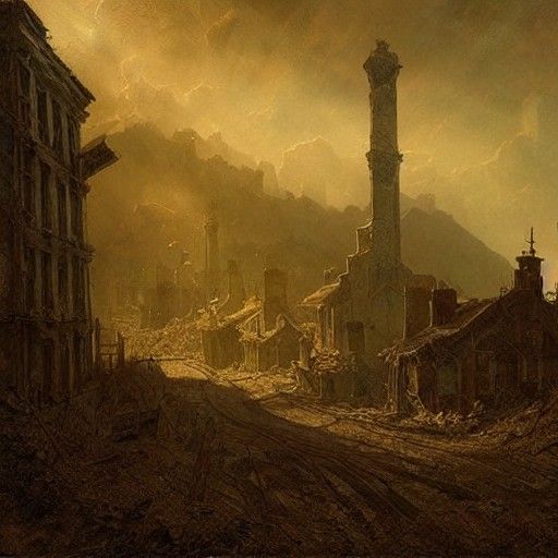 Horror Mining Town in Gustave Doré Style