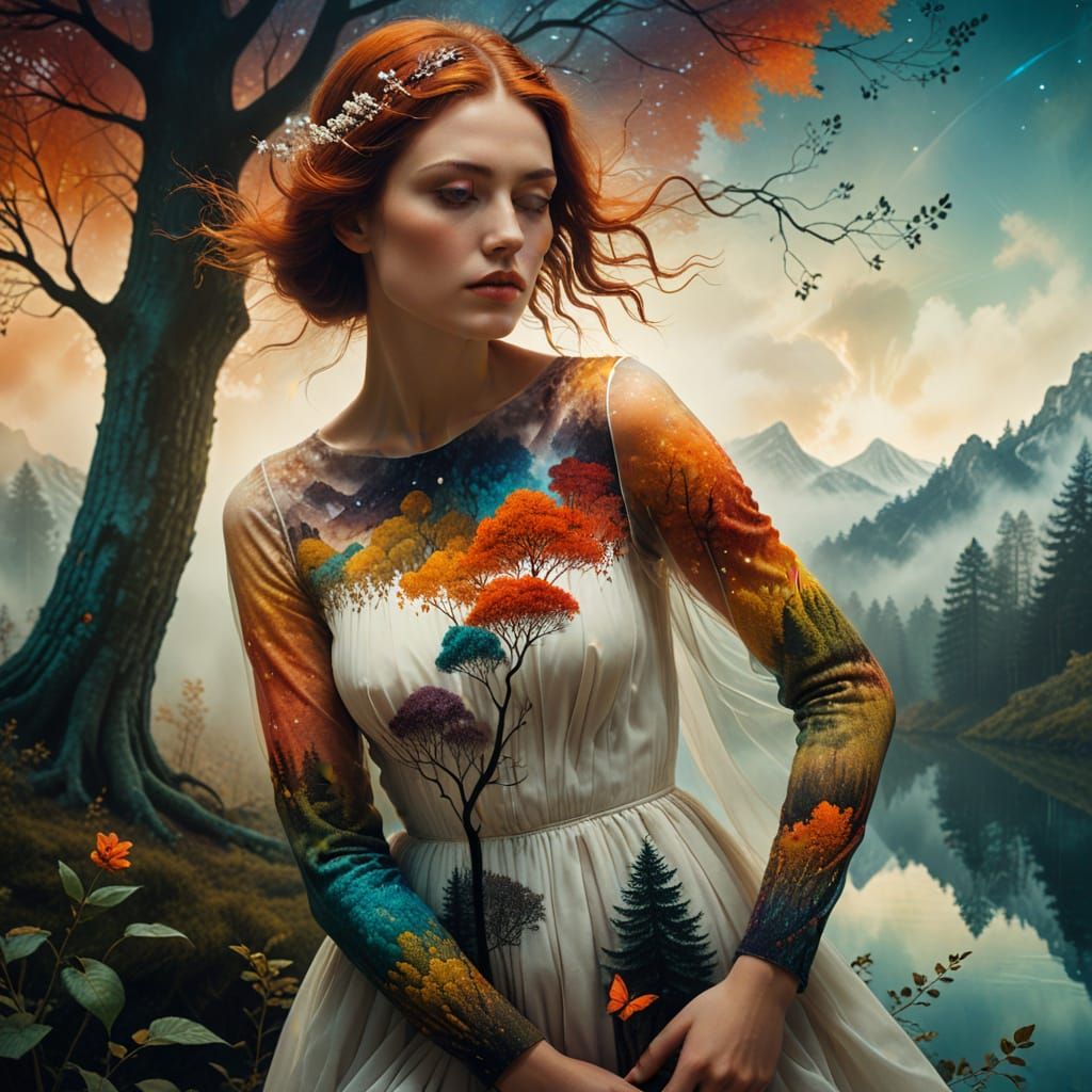 Ethereal Goddess in Vibrant Surreal Landscape