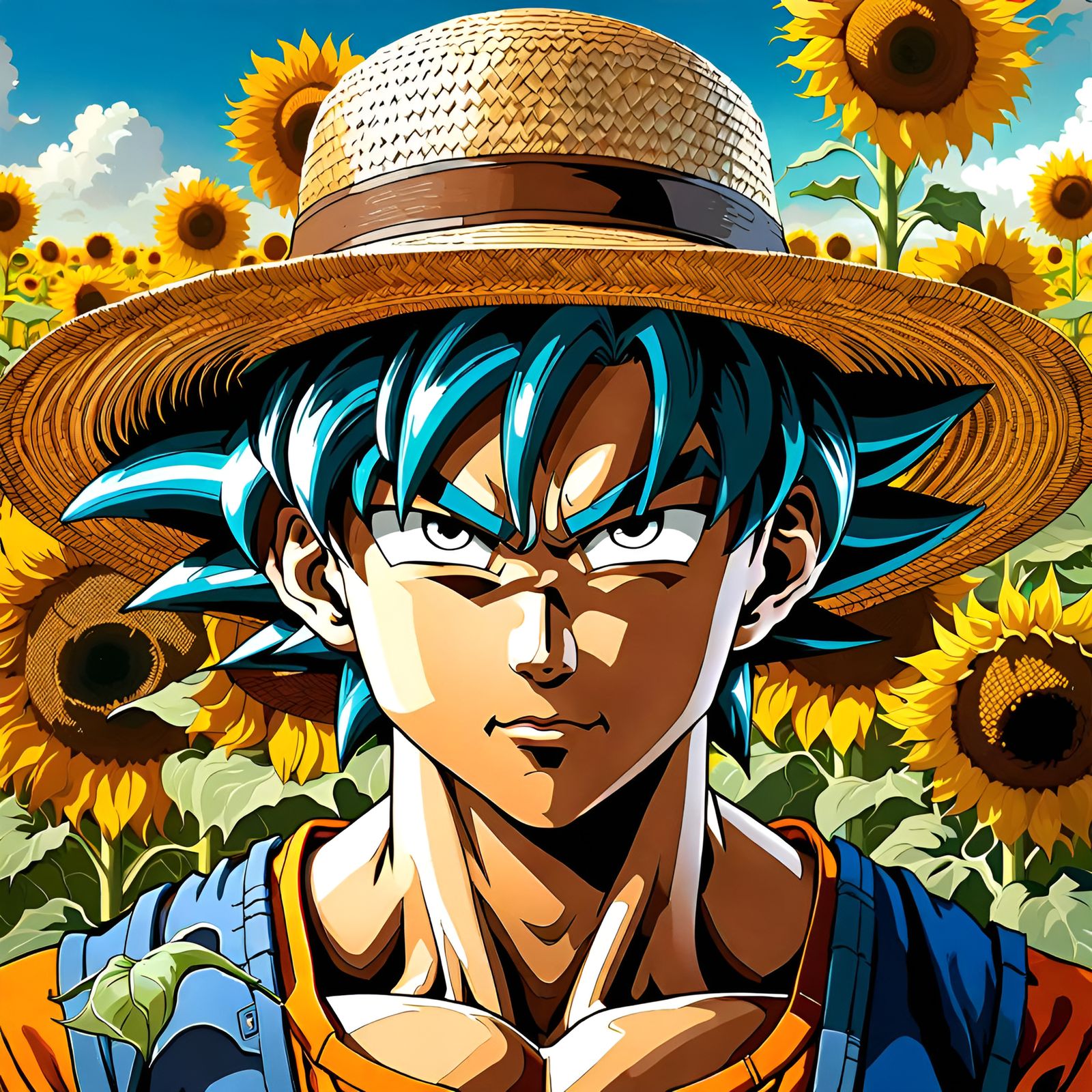Goku in Sunflowers as Post-Impressionist Art