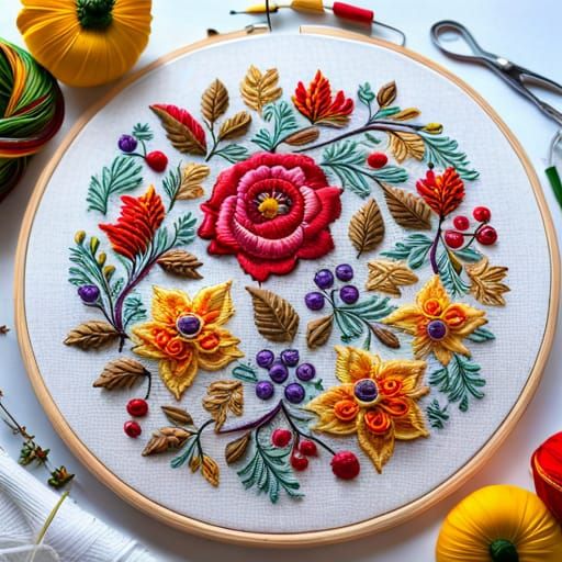 Colorful Floral Embroidery Design