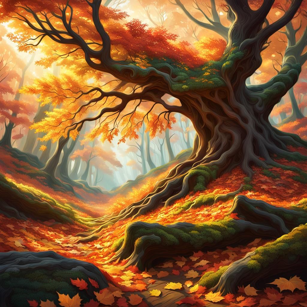 Enchanted Autumn Forest Floor in High-Fantasy Style