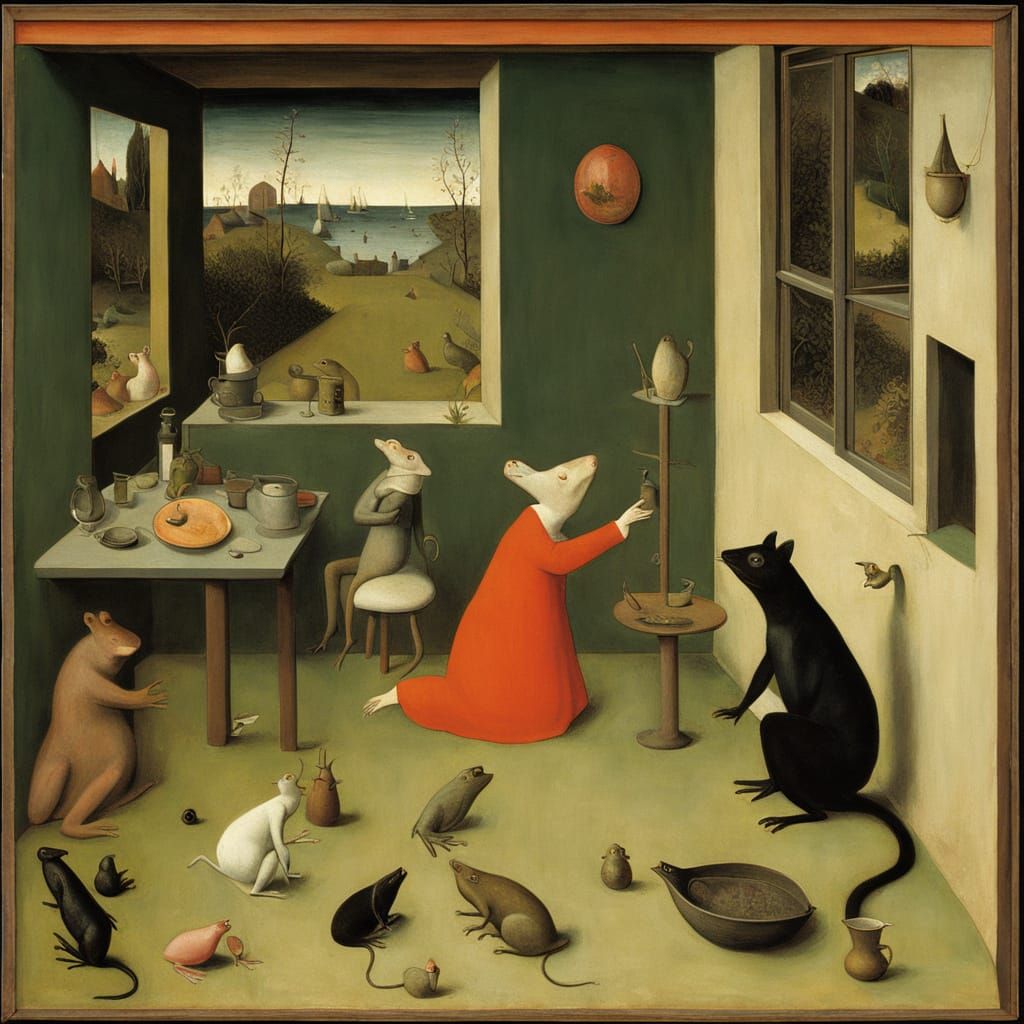 Secluded Spring House with Frogs, Bosch & Matisse Inspired