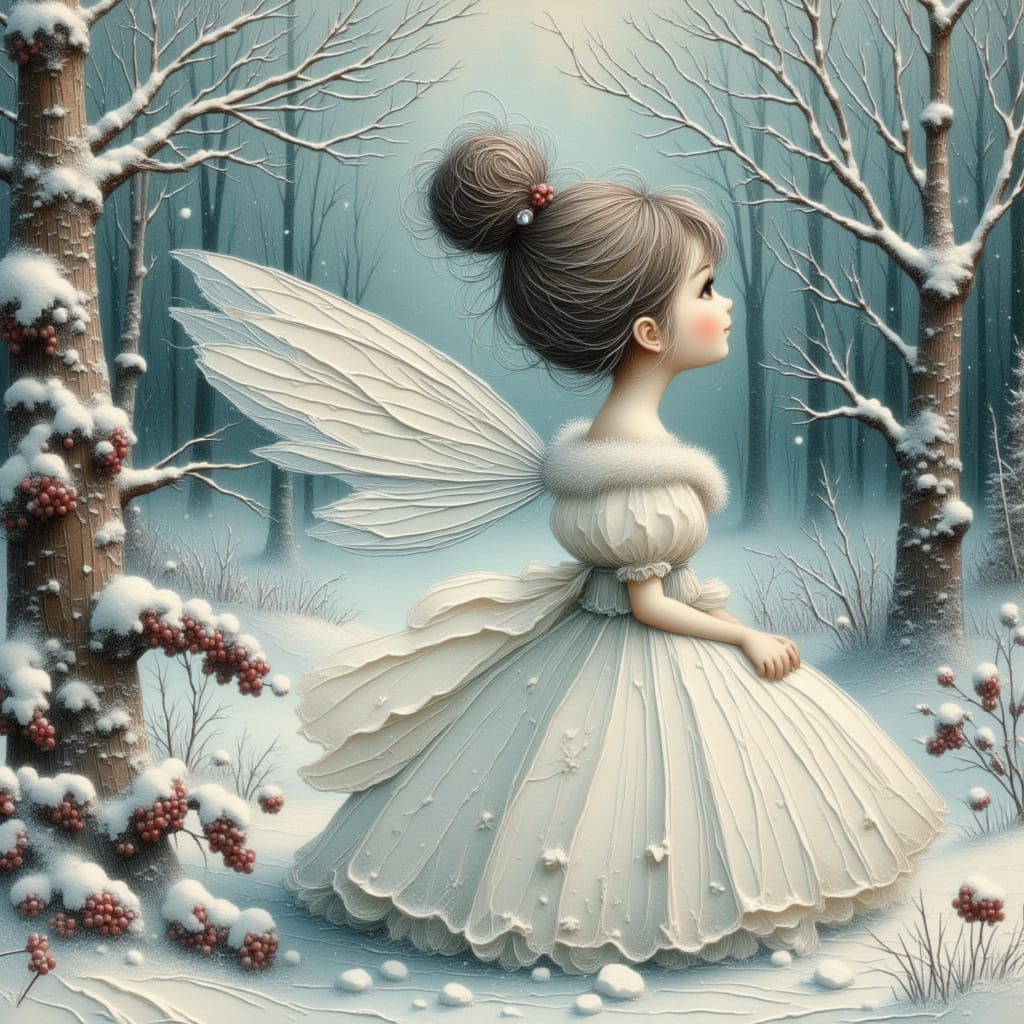 Ethereal Winter Fairy in Hoarfrost Forest