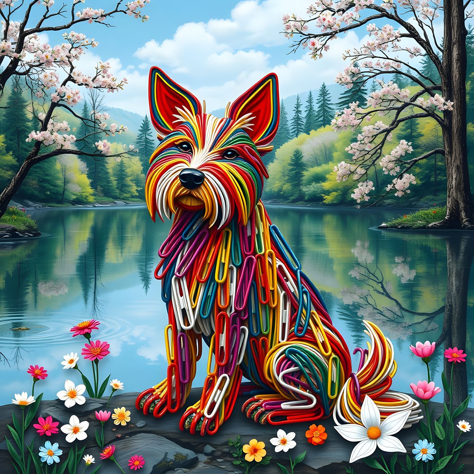 Colorful Paper Clip Dog by a Lake