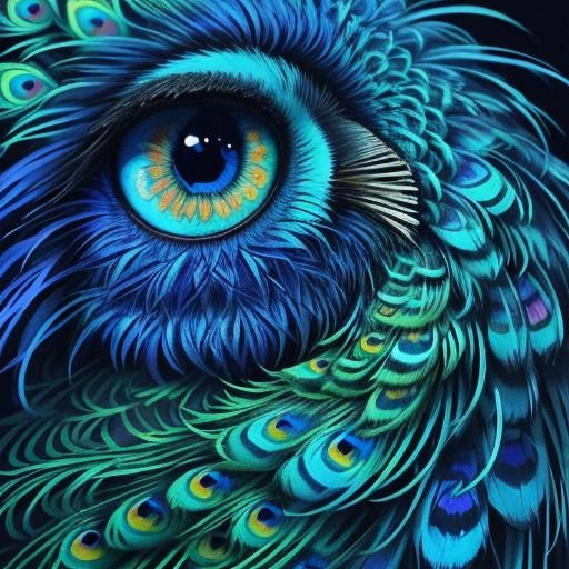 Owl-Peacock Hybrid: Surreal Wildlife Illustration