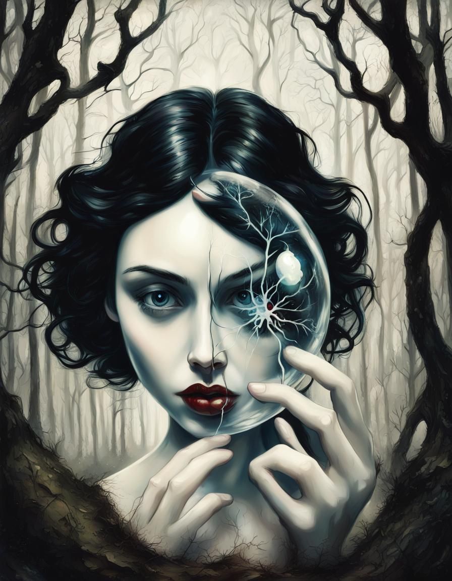 Snow White in Dark Woods: Expressionist Glass Apple