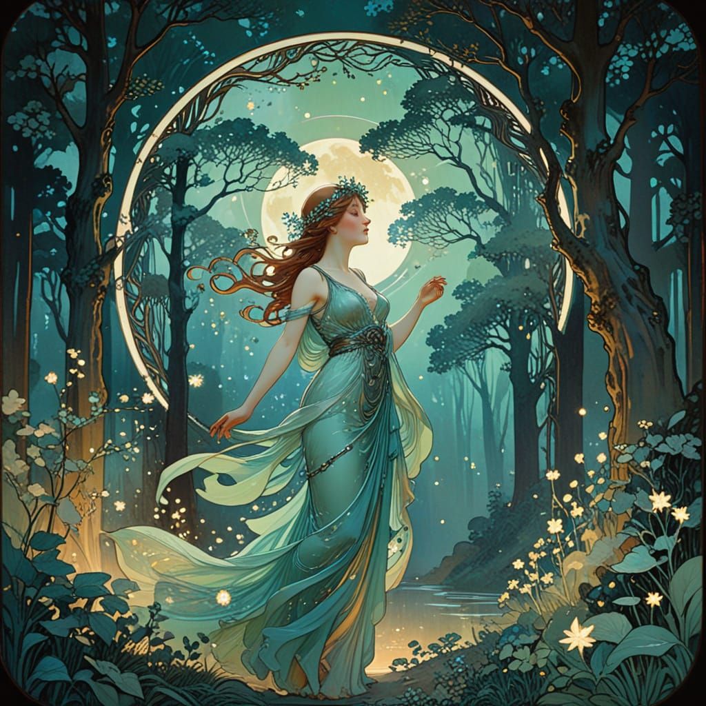 Surreal Art Nouveau Landscape of Enchanted Forest