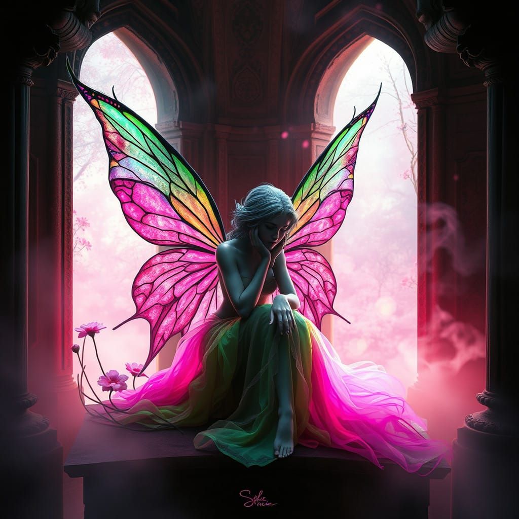 Mysterious Fairy in a Somber Mausoleum
