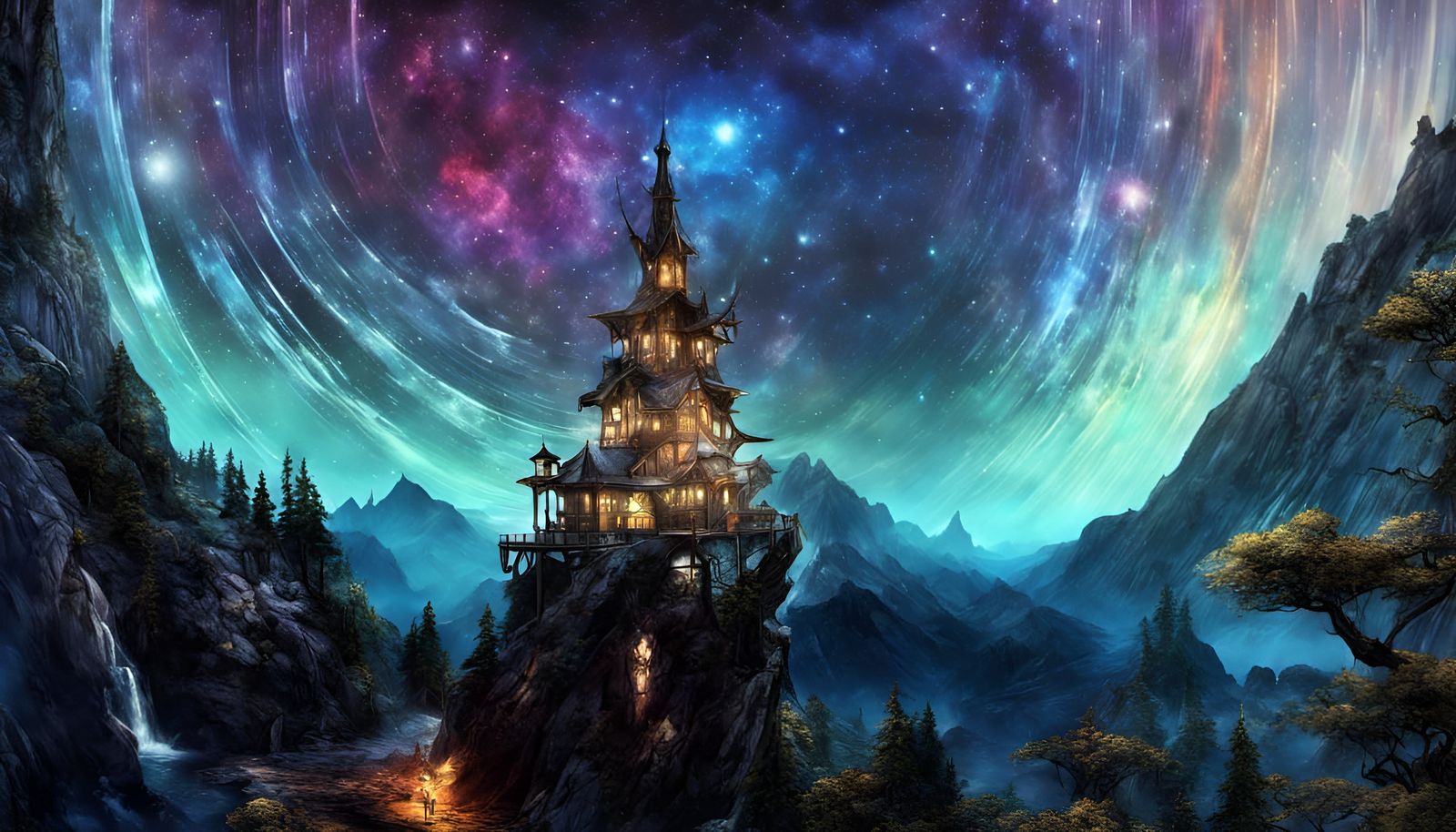 Ethereal Landscape with Glass Buildings in Surreal Style