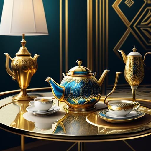 Art Deco Rabbit Teapot with Cityscape Backdrop