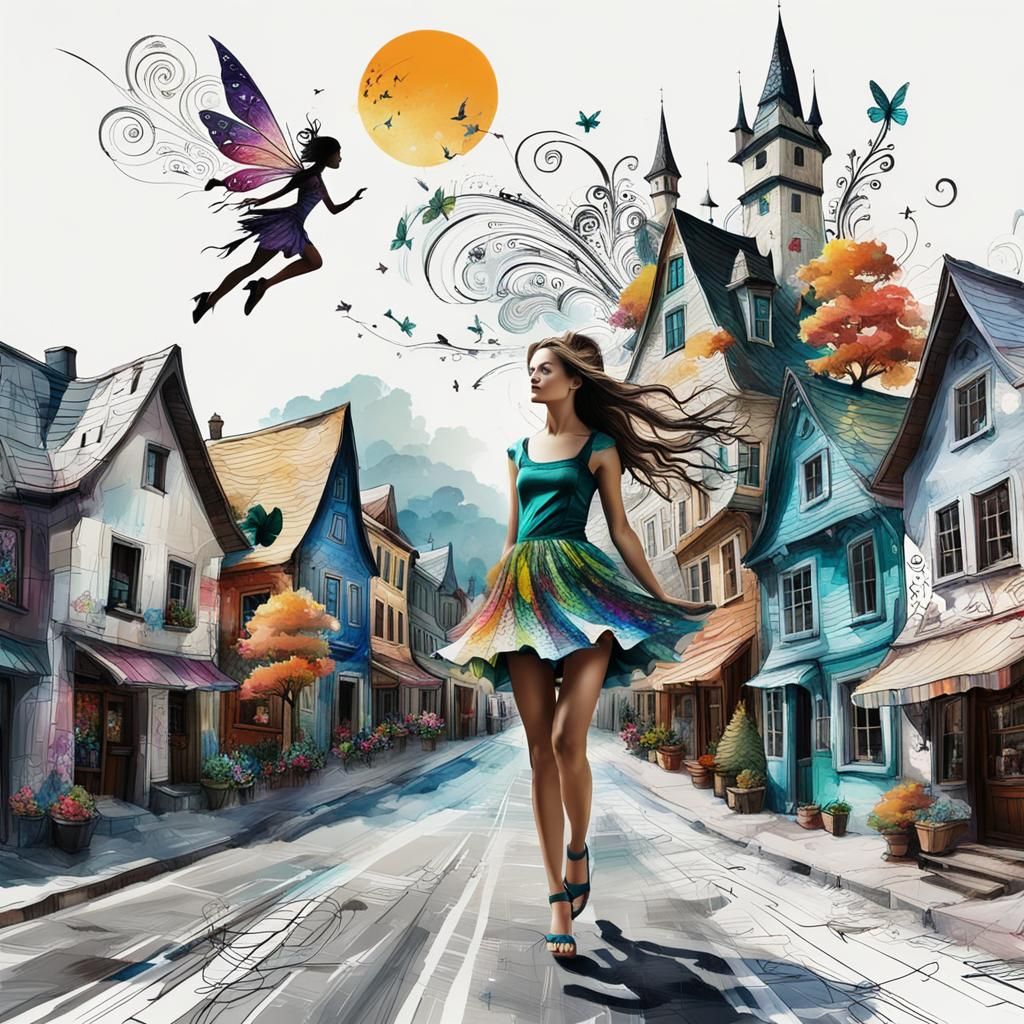Detailed Fairy Descends on Doodle Town Collage