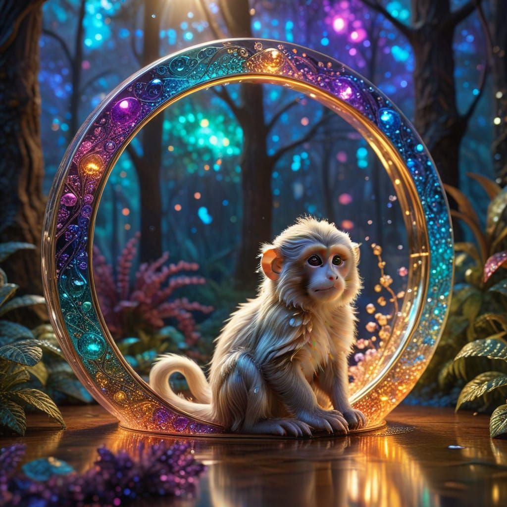 Fantastical Cosmic Forest Scene with Photorealistic Angora M...