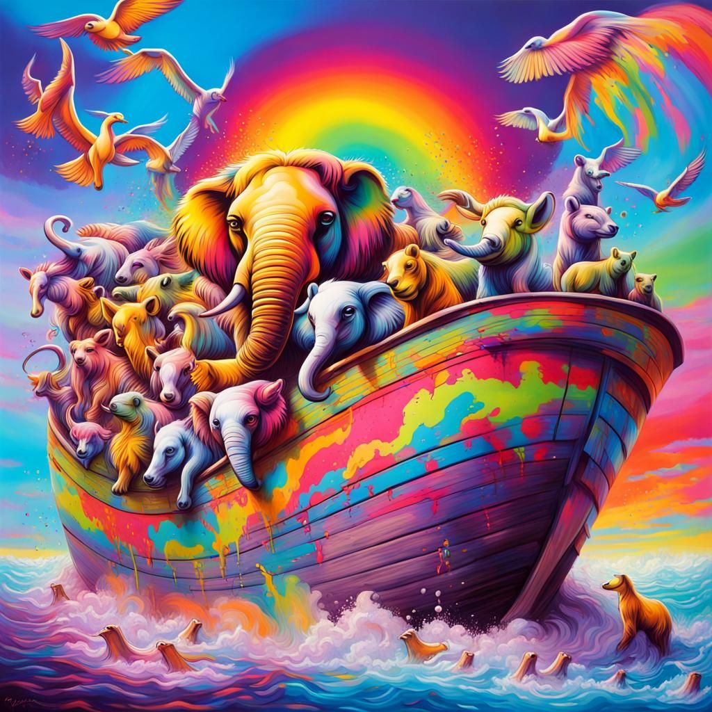 Lisa Frank Animals on Noah's Ark in Graffiti Art