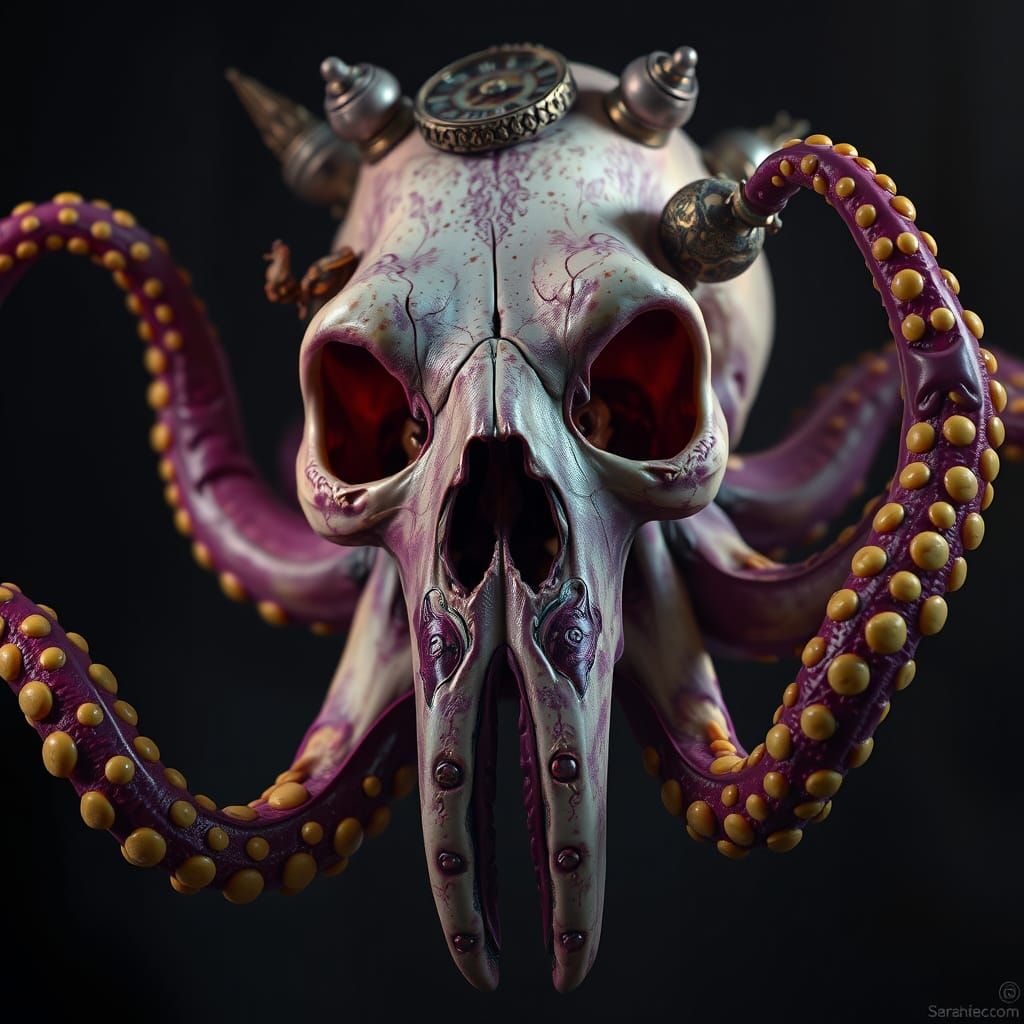 Octopus Skull Portrait with Voodoo Relics in Dark Fantasy