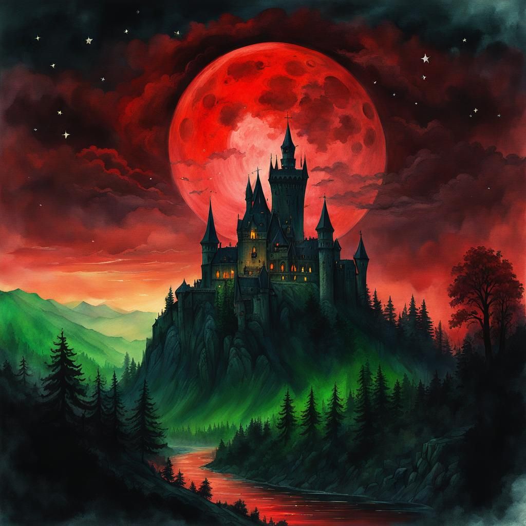 Dracula's Castle: A Cinematic Horror Illustration