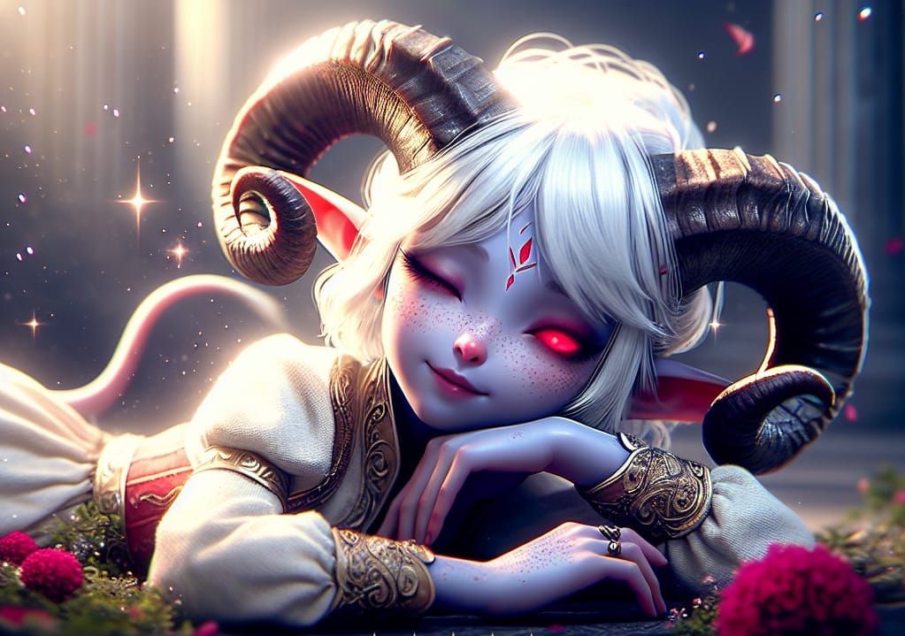 Tiefling Slumber in High Fantasy Digital Painting