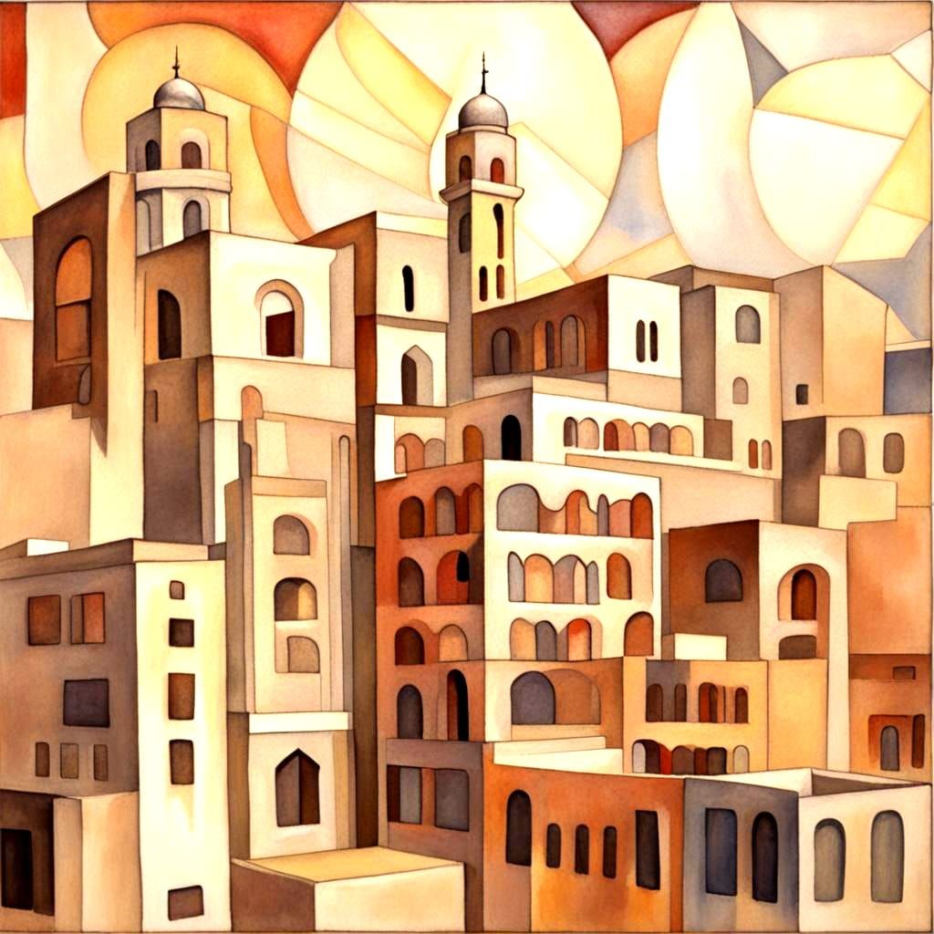 Sana'a Painting in Precisionist Style