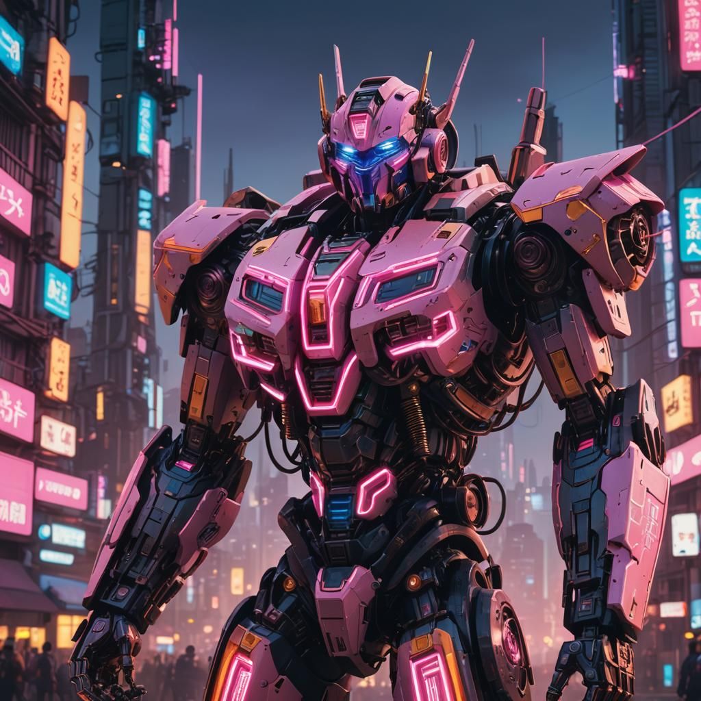 Cyberpunk Transformer in Neon Cityscape